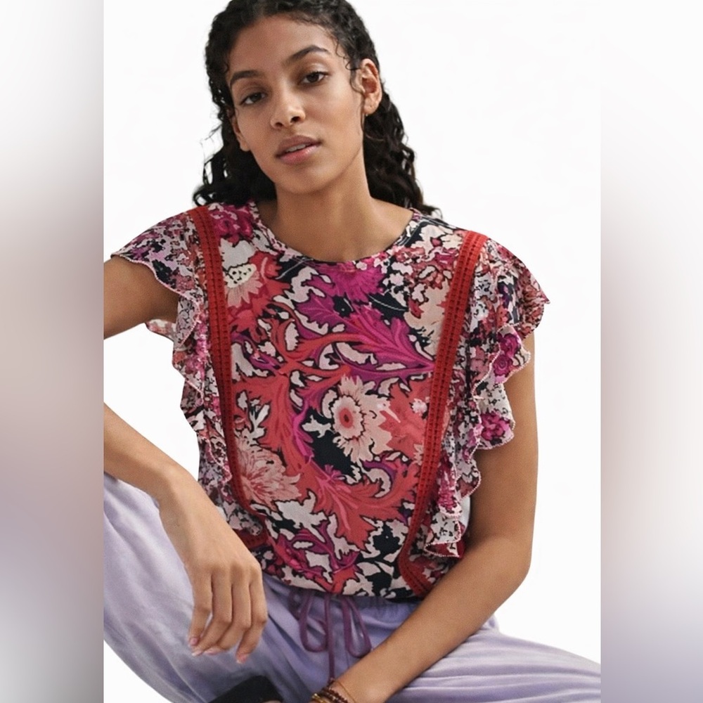 New Anthropologie Conditions Apply Zofana Ruffle Sleeve Top Multiple Sizes